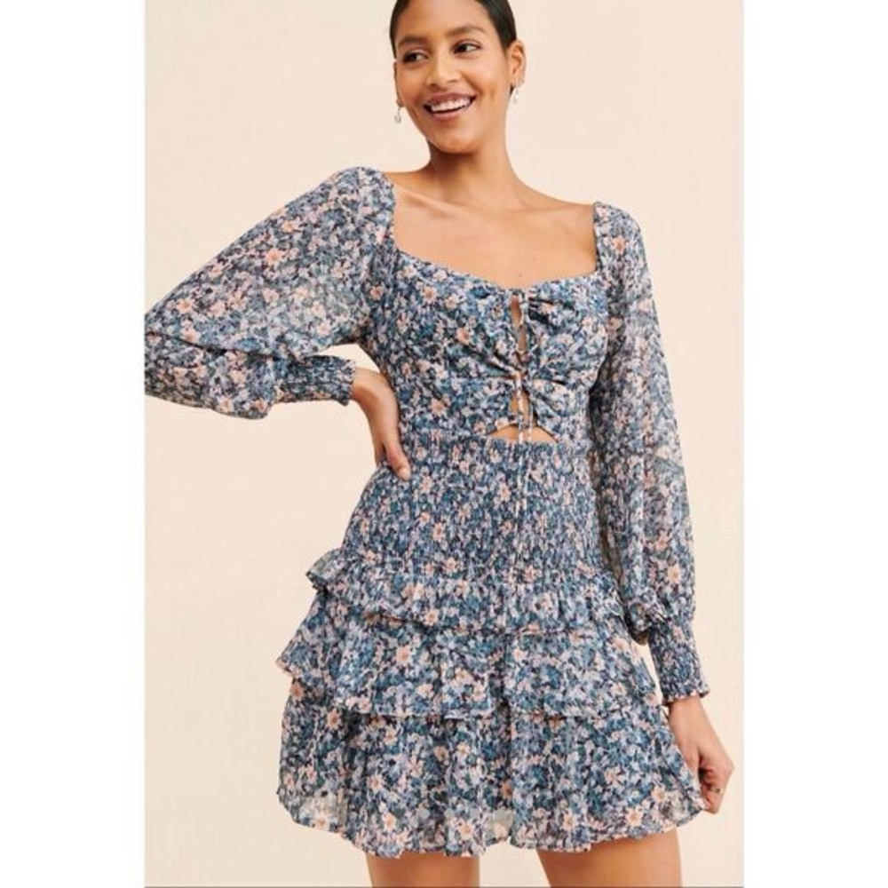 ASTR Marietta Long Sleeve Tiered Mini Dress